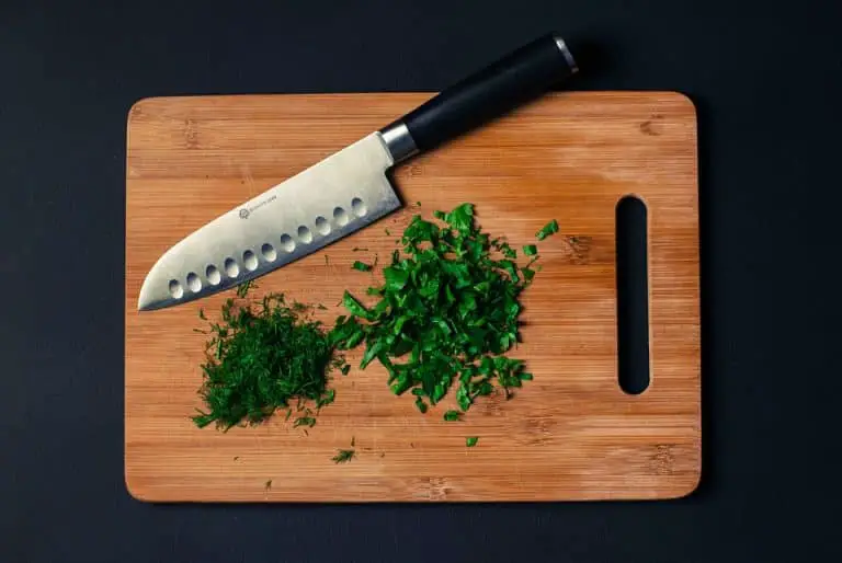 santoku knife on a cutting board